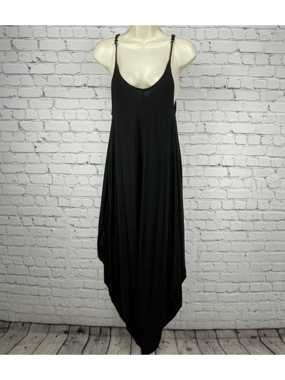 Elan Black Asymmetrical Lightweight Sleeveless V Neck Midi Flowy Dress Size XS